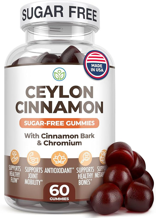 Sugar-Free Ceylon Cinnamon Gummies (2,000mg/Serving) Joint Pain Support Supplement for Brain Health, Vegan, Gluten-Free, Replace Ceylon Cinnamon Capsules, Pills, Powder, Extract (60 Chews)