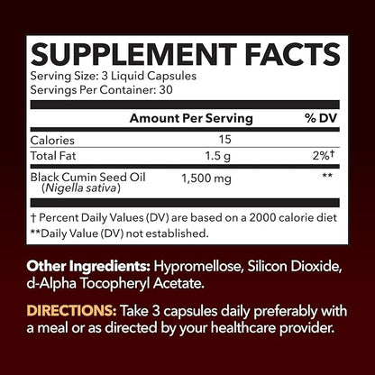 Cold Pressed Black Seed Oil Capsules - 1500mg Black Cumin Supplement for Immune Function, Digestive Support & Overall Health - Hair & Skin Superfood - Nigella Sativa - 1 Month Supply, Unflavored