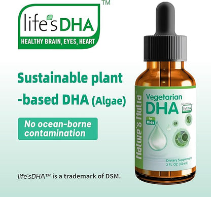 Nature's Nutra Vegetarian DHA, Premium Liquid DHA for Baby, Infant, Kids and Children, Non-GMO, DHA 100 mg, Pure Plant Source, 2 Fl Oz (60ml)