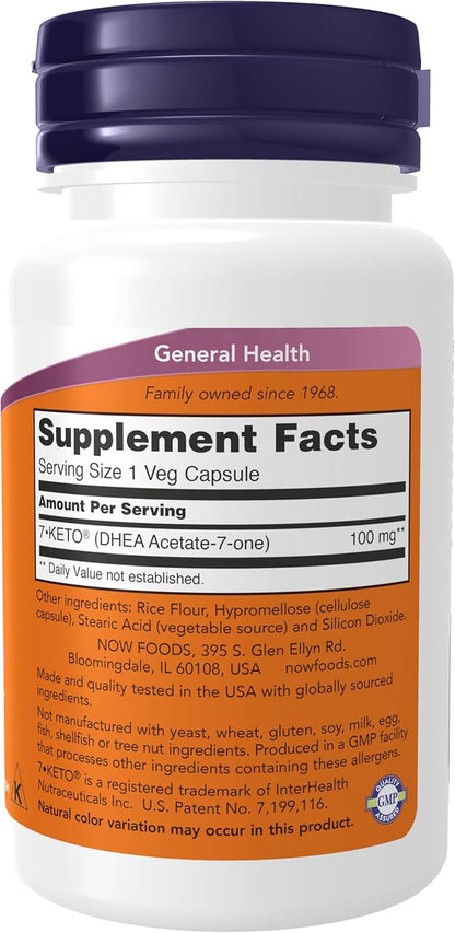 NOW Foods Supplements, 7-Keto (DHEA Acetate-7-one) 100 mg, Weight Management*, 60 Veg Capsules
