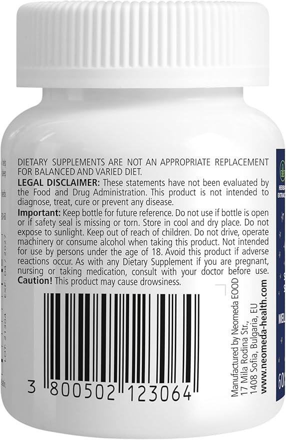 Melatonin Sleep Herbal Blend - Natural Support for Restful Nights with 5mg Melatonin & Calming Herbs - Drug-Free Dietary Supplement, 60 Capsules, 60-Day Supply