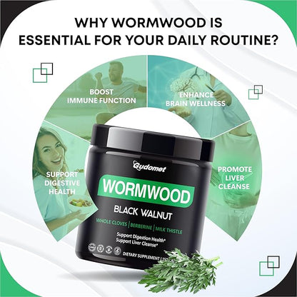 Wormwood with Black Walnut Whole Cloves Berberine Milk Thistle Ginger - Support Digestion Health, Support Liver Cleanse -150 Capsules- Made in USA