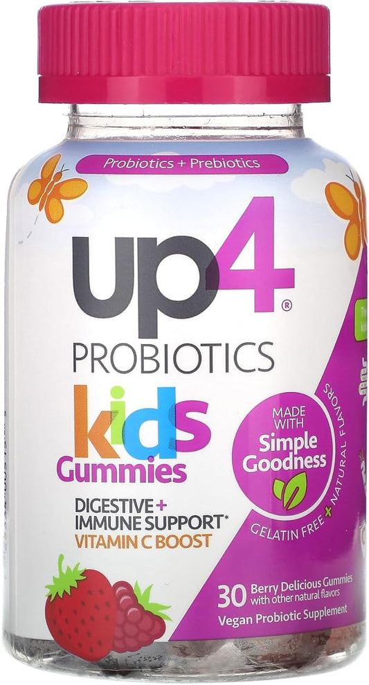 up4 Kids Probiotic Gummies, Digestive and Immune Support with Prebiotics and Vitamin C, Gelatin and Gluten Free, Non-GMO, For Ages 3+, 30 count