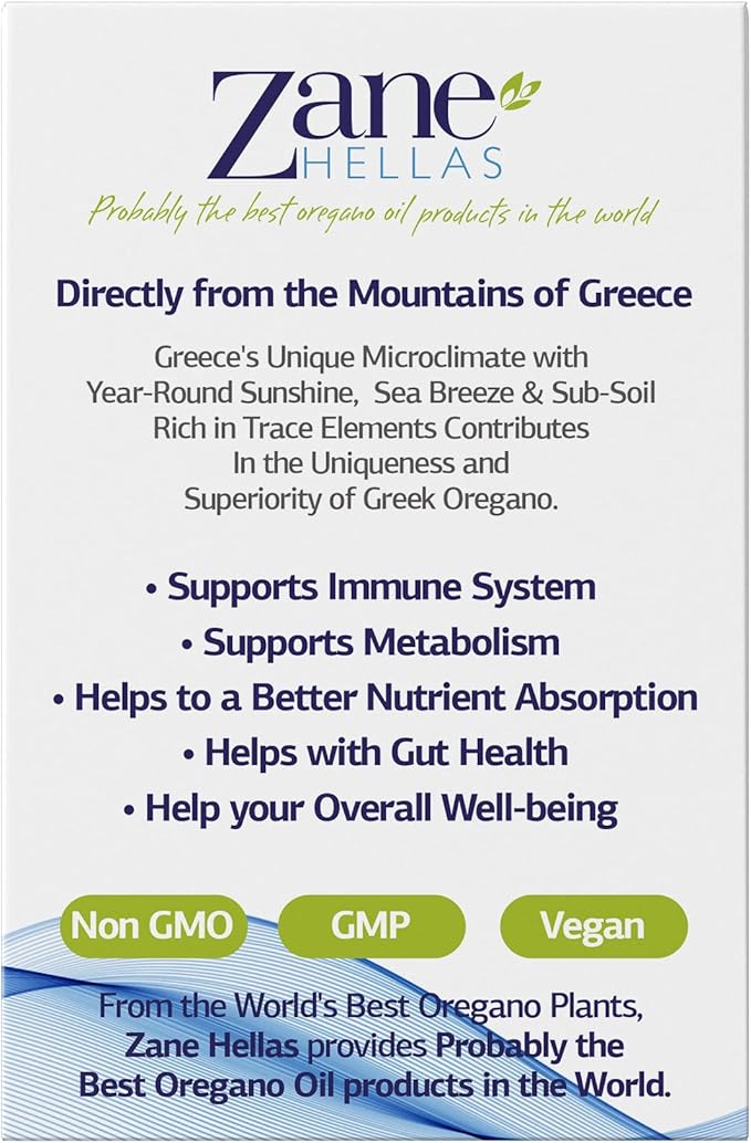 Zane Hellas 50% Oregano Oil. Greek Essential Oil of Oregano .86% Min Carvacrol. 82mg Carvacrol Per Serving. Probably The Best Oregano Oil in The World. 1 fl. oz.- 30ml