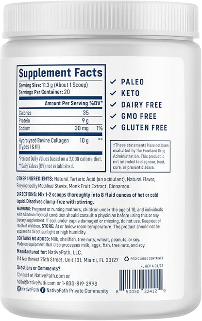 NativePath Collagen Peptides - Hydrolyzed Type 1 & 3 Collagen. Keto & Paleo Grass-Fed Protein Powder for Hair, Skin, Nails, Bones, Joints, Digestion and More - No Gluten or Dairy (Peach, 226g)