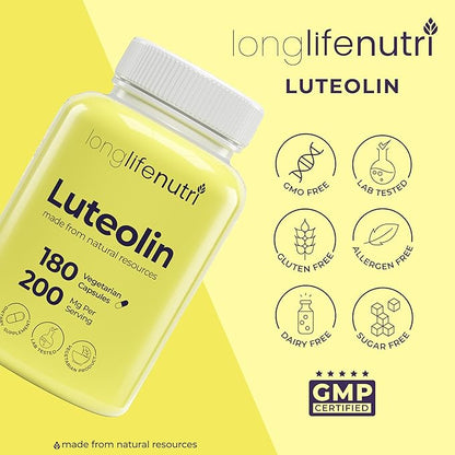 Luteolin Supplement 200mg - 180 Vegetarian Capsules, 3-Month Supply - Strengthen Cognitive Function & Overall Health - Lab Tested, Made in USA, 2 Serving Size