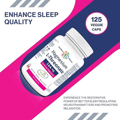 Elemental Magnesium L-Threonate Supplement 144mg 125 Caps - Magtein Magnesium L-Threonate Capsules - Nutrimed Naturals - 3rd Party Tested