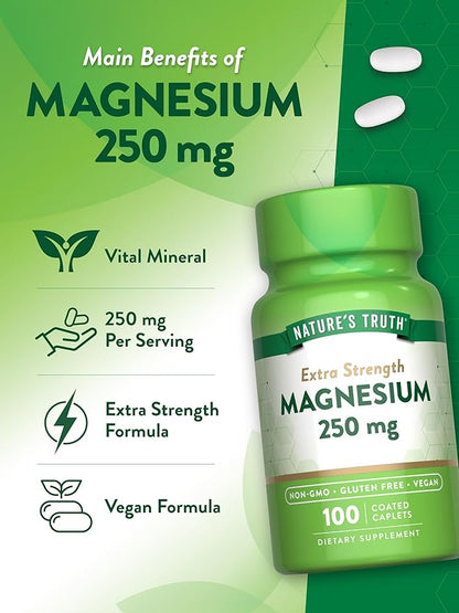 Nature's Truth Magnesium Supplement | 250 mg | 100 Caplets | Vegan, Non-GMO & Gluten Free