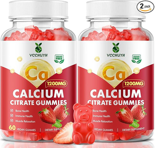 Calcium Citrate Gummies 1200mg, Chewable Calcium Supplements for Women & Men, Sugar Free Calcium Gummies for Bone, Muscle & Immune Support, Strawberry Flavor 120 Count