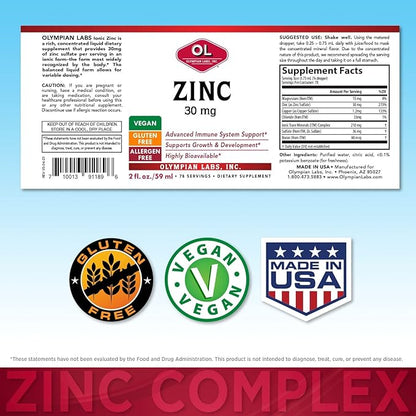 Olympian Labs Zinc, Liquid 30mg, 2 Fl Ounce
