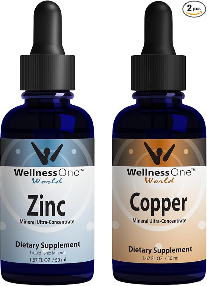 WellnessOne Ionic Liquid Zinc & Liquid Copper - Zinc-Copper Bundle to Support Immune System & Joint, Nerve & Bone Health - 1.67 fl oz Zinc & Copper Liquid Drops