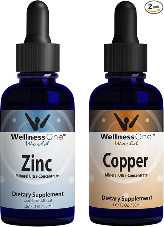 WellnessOne Ionic Liquid Zinc & Liquid Copper - Zinc-Copper Bundle to Support Immune System & Joint, Nerve & Bone Health - 1.67 fl oz Zinc & Copper Liquid Drops