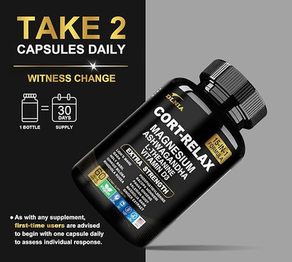 Super Calm Cortisol Supplement with Magnesium Glycinate, Ashwagandha, L-Theanine, Phosphatidylserine, Ginkgo Biloba & Lions Mane for Calm, Focus, Mental Clarity, Relaxation, Sleep, Energy