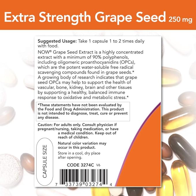 NOW Foods Grape Seed Extract 250mg, 90 Vcaps - (Pack of 2)