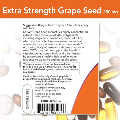 NOW Foods Grape Seed Extract 250mg, 90 Vcaps - (Pack of 2)