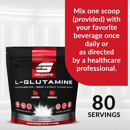 Granite L-Glutamine Powder, Supports Muscle Recovery, Gut Health, Post-Exercise, Immune & Nitrogen Transport (80 Servings)