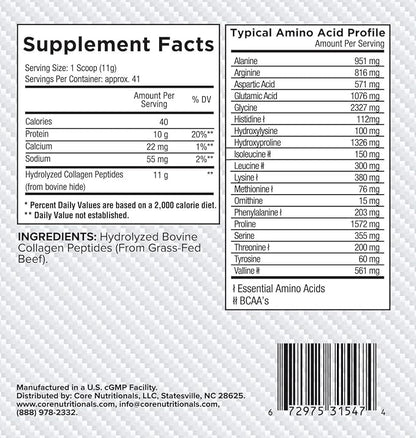 Core Nutritionals Collagen, Grass Fed Bovine Collagen Peptides, Supports Joints, Hair, Skin and Nails, 35 Servings (Peach Mango, 1 lb)