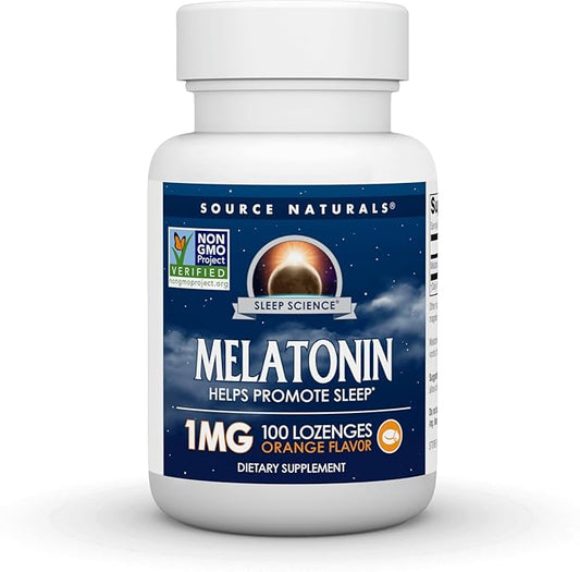 Source Naturals Sleep Science Melatonin, Non GMO Project Verified Melatonin Dietary Supplement, 1mg 100 Orange Flavored Lozenges