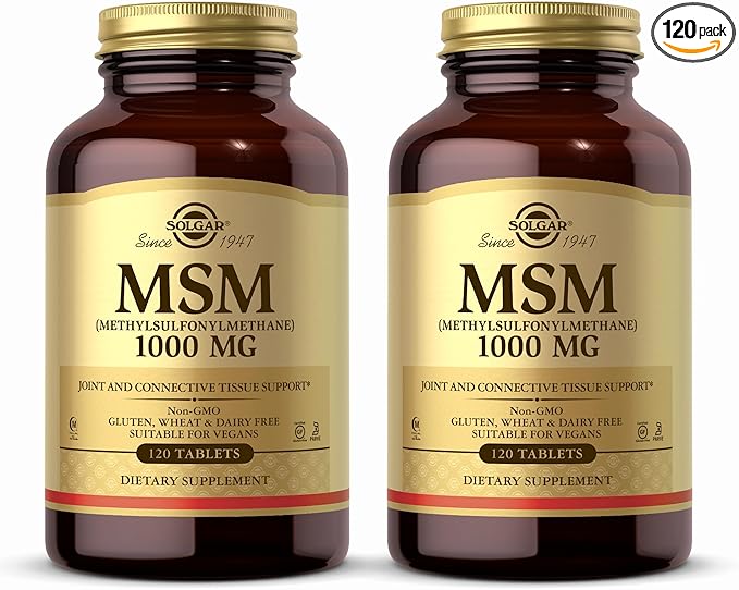 SOLGAR MSM 1000 mg - 120 Tablets, Pack of 2 - Supports Joints & Connective Tissue - Non-GMO, Vegan, Gluten Free, Dairy Free, Kosher, Halal - 240 Total Servings
