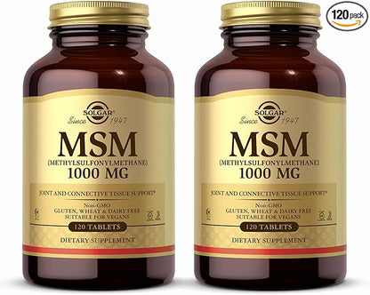 SOLGAR MSM 1000 mg - 120 Tablets, Pack of 2 - Supports Joints & Connective Tissue - Non-GMO, Vegan, Gluten Free, Dairy Free, Kosher, Halal - 240 Total Servings