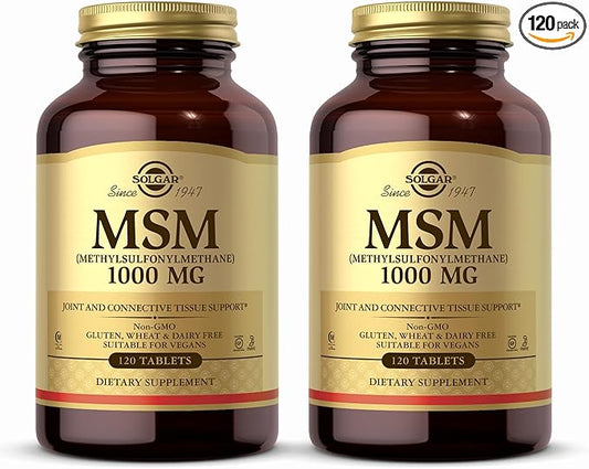 SOLGAR MSM 1000 mg - 120 Tablets, Pack of 2 - Supports Joints & Connective Tissue - Non-GMO, Vegan, Gluten Free, Dairy Free, Kosher, Halal - 240 Total Servings