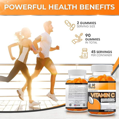 Vitamin C Gummies | Chewable Orange Flavored | Immune Support | Heart Health | Gluten-Free & Vegetarian | Vitamin C Gummies for Adults & Kids- 90 Count
