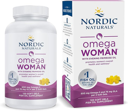 Nordic Naturals Omega Woman, Lemon - 120 Soft Gels - 500 mg Omega-3 + 800 mg Evening Primrose Oil - Healthy Skin & Optimal Wellness - Non-GMO - 60 Servings