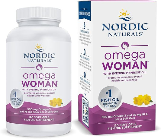 Nordic Naturals Omega Woman, Lemon - 120 Soft Gels - 500 mg Omega-3 + 800 mg Evening Primrose Oil - Healthy Skin & Optimal Wellness - Non-GMO - 60 Servings