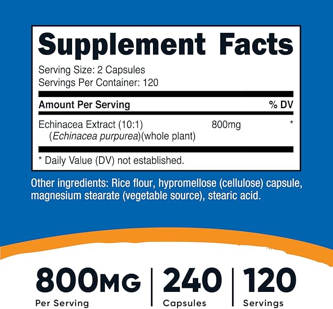 Nutricost Echinacea 800mg, 240 Capsules, 3 Bottles - Vegetarian Caps, Non GMO, Gluten Free, 120 Servings
