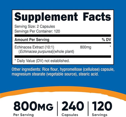 Nutricost Echinacea 800mg, 240 Capsules, 3 Bottles - Vegetarian Caps, Non GMO, Gluten Free, 120 Servings