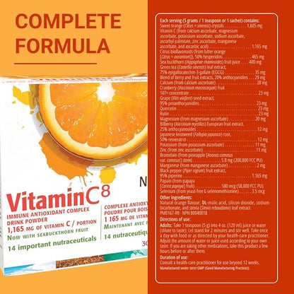 New Roots | Vitamin C⁸ Powder Immune Support | 30 Sachets, 1165 mg Vitamin C | 8 Unique Buffered Forms, Electrolytes, Bioflavonoids & Green Tea for Maximum Absorption & Antioxidant Defense