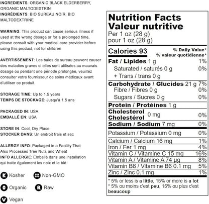 Food to Live Organic Black Elderberry Powder, 6 Ounces — Non-GMO, Made from Raw Dried Berries, Unsulfured, Vegan, Bulk, Great for Baking, Smoothies, Yogurts, No Sulphites