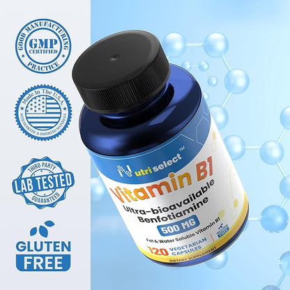 120 Capsules containing 500 mg of Vitamin B1, Non-GMO, Vegan, Gluten Free, Benfotiamine