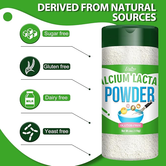 Calcium Lactate Powder, 6oz Pure Calcium Lactate Food-Grade, Helps Neutralize Food Acidity, Non-GMO Food Stabilizer and Bulking Agent for Dairy Products, Breads, Pastries, Ice Cream, Jellies