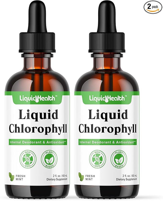 LIQUIDHEALTH Liquid Chlorophyll Drops - Internal Deodorizer, Antioxidants, Liver Detox, Immune Support, Relieve Bad Breath, Reduce Appetite, Collagen for Hair & Skin Health - Vegan, Non-GMO (2 Pack)