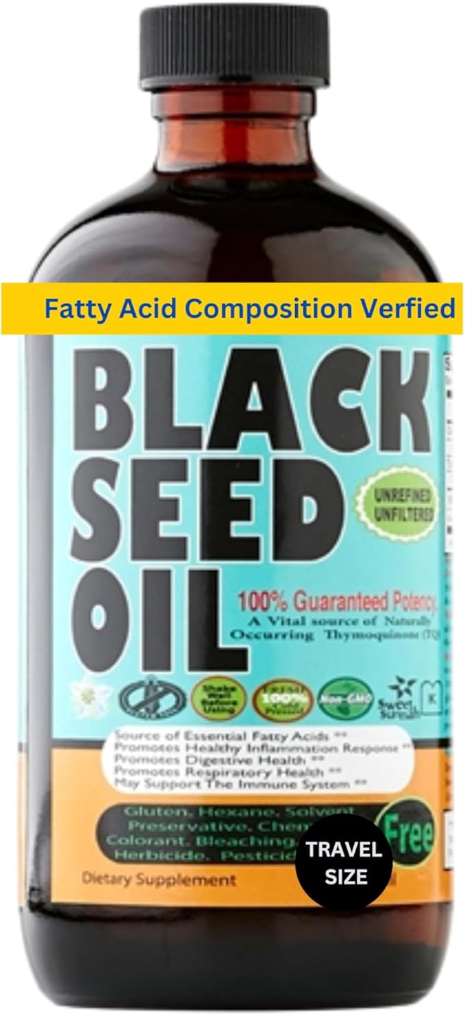 Sweet Sunnah Premium Black Seed Oil - Cold Pressed Nigella Sativa Aids in Digestive Health, Immune Support, Brain Function, Joint Mobility, Gluten Free, Non GMO - 4 Fl Oz