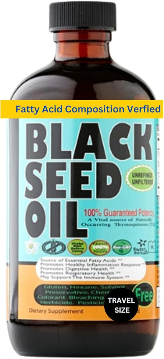 Sweet Sunnah Premium Black Seed Oil - Cold Pressed Nigella Sativa Aids in Digestive Health, Immune Support, Brain Function, Joint Mobility, Gluten Free, Non GMO - 4 Fl Oz