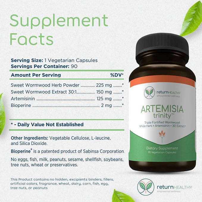 Artemisia Trinity | Cleansing for Adults with Wormwood Herb & Artemisinin 30:1 Extract | Resistance & Digestive Support | Herbal Supplements | Pure, Plant-Based, 90 Caps