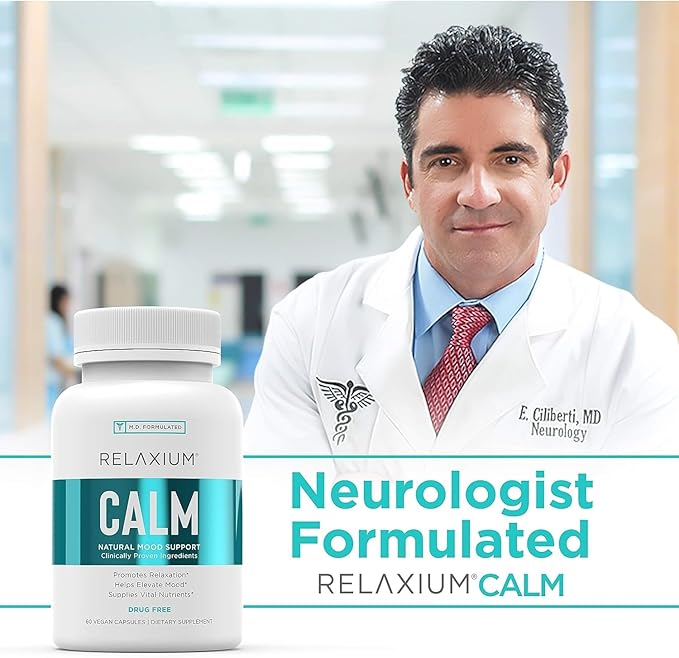Relaxium Calm, Non-Habit Forming, Stress & Mood Support Supplement, Elevate Mood & Boost Relaxation with Ashwagandha, 5-HTP, GABA, Made in USA (60 Vegan Capsules, 30 Day Supply)