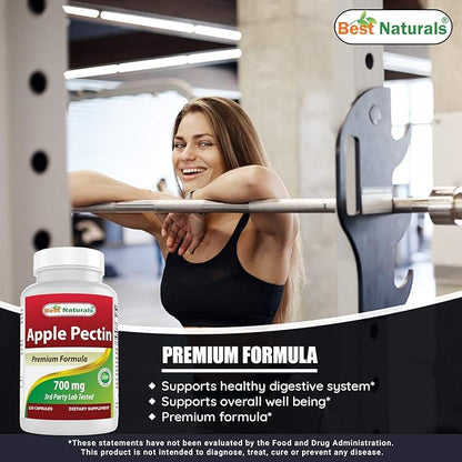 Best Naturals Apple Pectin 700 mg - Dietary Fiber - Intestinal Support - 120 Capsules (120 Count (Pack of 3))