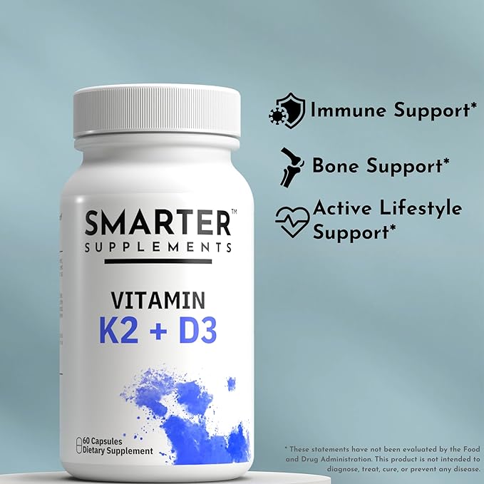 Vitamin D3 K2 5000 IU with BioPerine - Includes Vitamin K2 MK7 and Calcium - Maximum Absorption Technology - 60 Day Supply - Made in USA