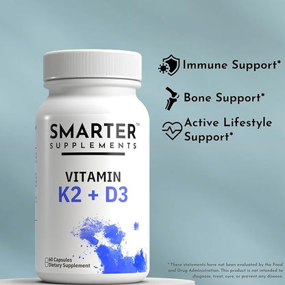 Vitamin D3 K2 5000 IU with BioPerine - Includes Vitamin K2 MK7 and Calcium - Maximum Absorption Technology - 60 Day Supply - Made in USA