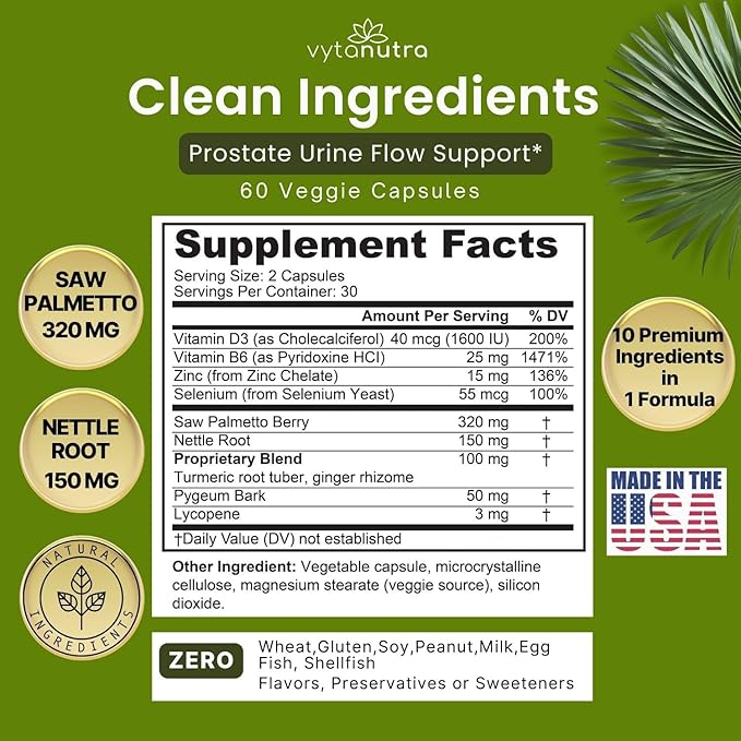 Ultimate Prostate - Health Support Supplement with Saw Palmetto, Nettle Root, Pygeum, Turmeric, Zinc, Vitamin D3-60 Count (Pack of 1)