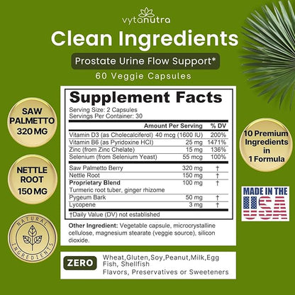 Ultimate Prostate - Health Support Supplement with Saw Palmetto, Nettle Root, Pygeum, Turmeric, Zinc, Vitamin D3-60 Count (Pack of 1)