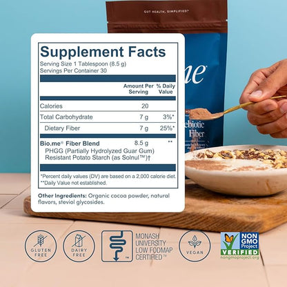 Daily Prebiotic Fiber Chocolate - Fiber Supplement Powder for Digestive Health & Gut Health - Fiber Powder Prebiotics, Non-GMO, Gluten & Sugar Free Soluble Fibre Supplements-30 Servings