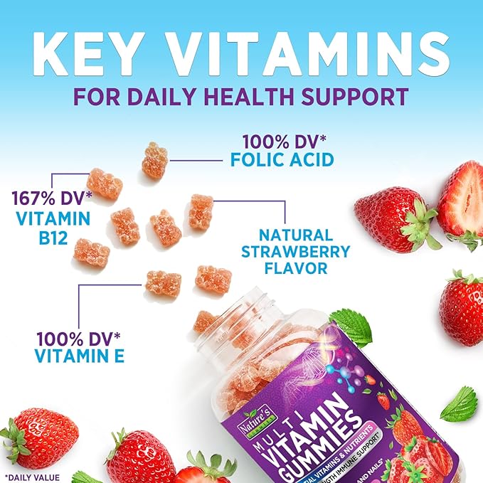 Multivitamin Gummies - Adult Gummy Vitamins for Women & Men, Nature's Daily Gummy Multivitamins for Adults, Vitamins A, C, E, B6, B12 - Multi Vitamin Supplement, Non-GMO, Berry Flavored - 60 Gummies