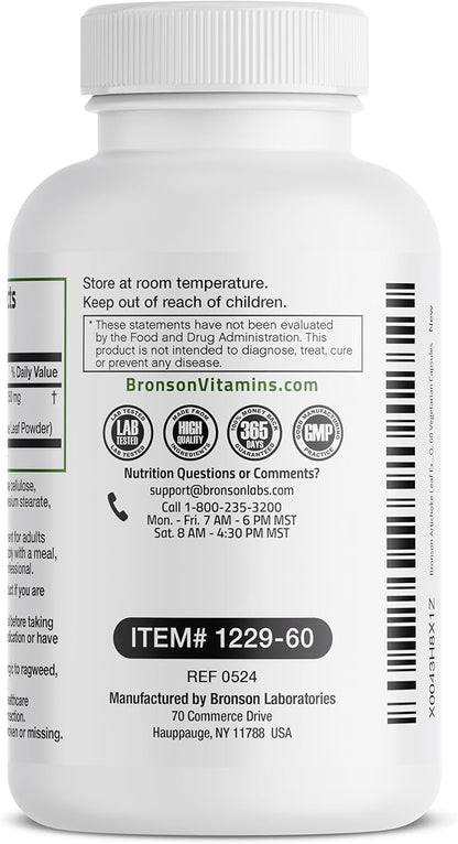 Bronson Artichoke Leaf Extra Strength Supports Healthy Digestion Healthy Liver Function, Non-GMO, 60 Vegetarian Capsules
