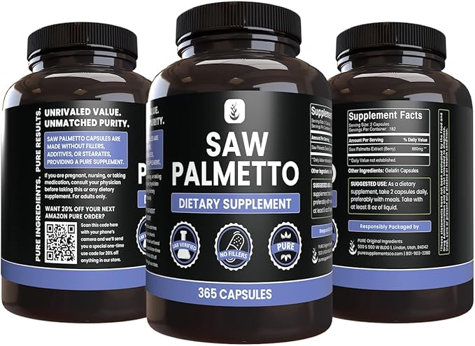 PURE ORIGINAL INGREDIENTS Saw Palmetto (365 Capsules) No Magnesium Or Rice Fillers, Always Pure, Lab Verified