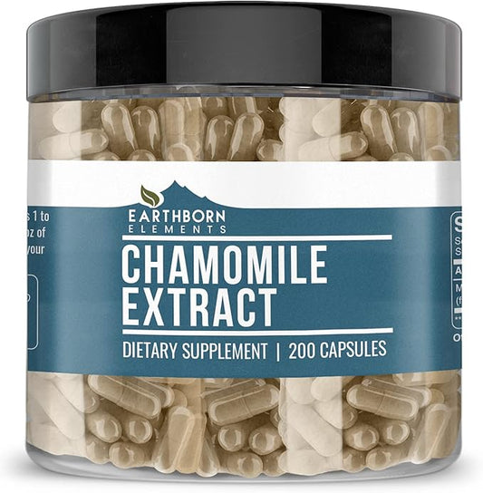 Earthborn Elements Chamomile Extract 200 Capsules, Pure & Undiluted, No Additives