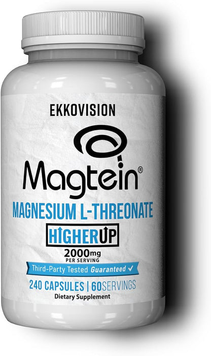 x Higher Up Magtein Magnesium L-Threonate, Memory & Cognitive Function Support, Magnesium Supplement with Essential Minerals for Men & Women, 2000 MG Per SVG, 240 Easy-to-Swallow Capsules